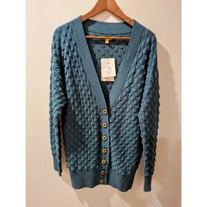 Leifsdottir Anthropologie Teal Scalloped Wool Cardigan Sweater NWT